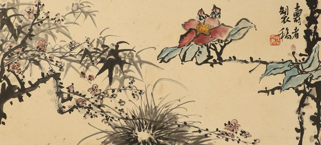 Chinese ink painting, Pan Tianshou flower drawing on paper (1 of 7)