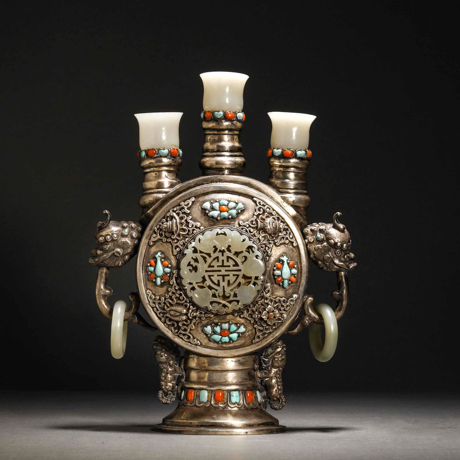 Qing Dynasty,Silver Beast  Head Lampstand (1 of 13)