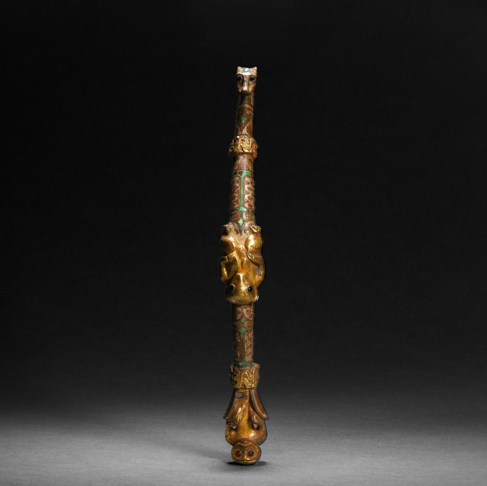 Han Dynasty, Inlaid Gold and Silver Beast Head Belt Hook (1 of 12)