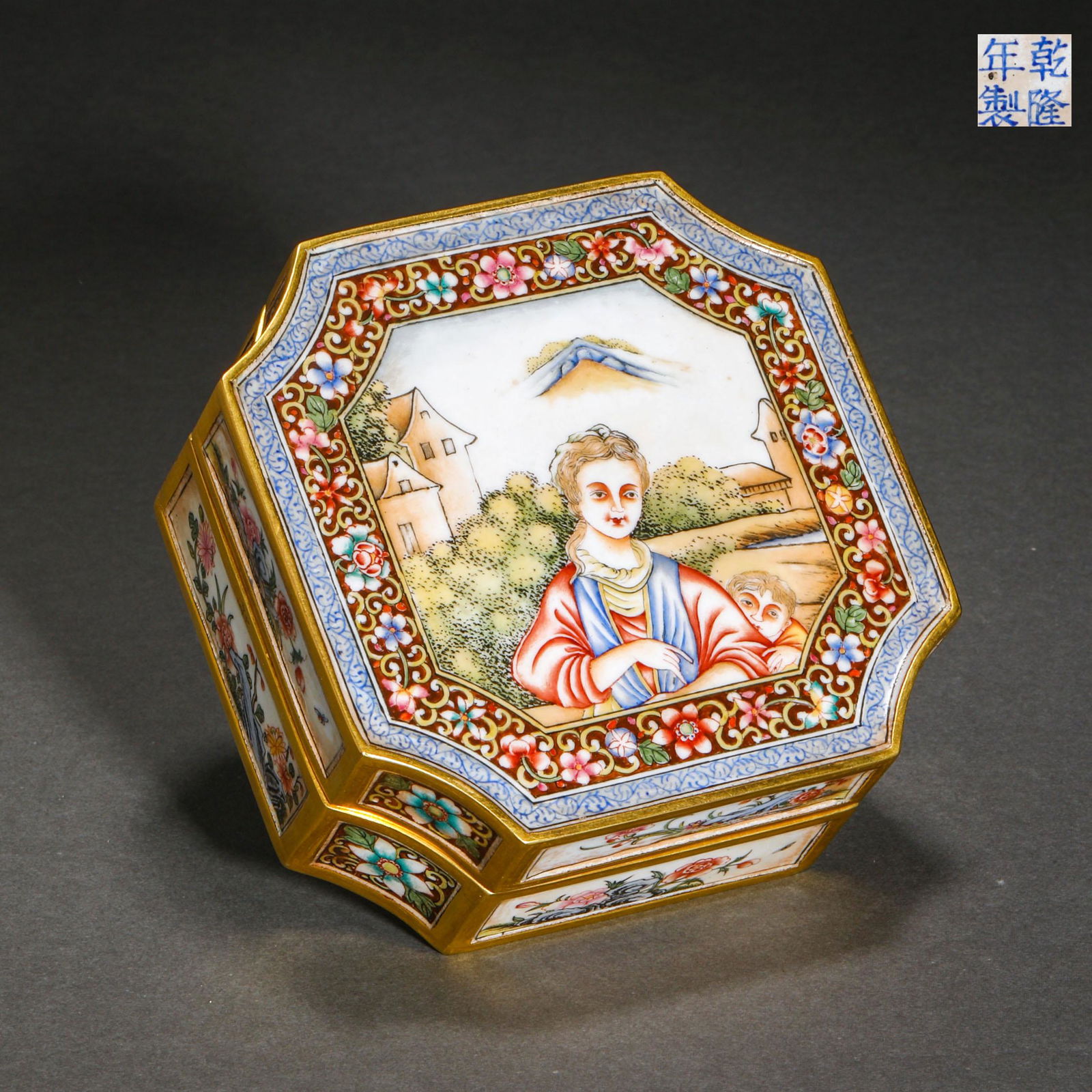 Qing Dynasty,Painted Enamel Character Square Box (1 of 8)