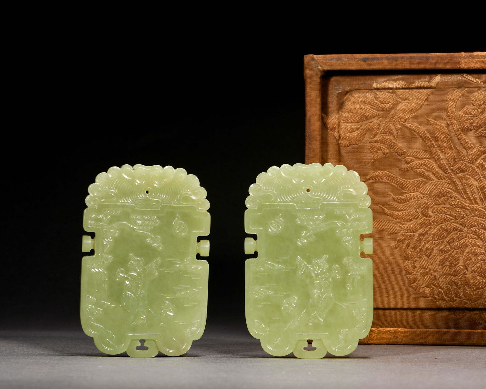 Qing Dynasty,Hetian Yellow Jade Character Brand (a Pair) (1 of 12)