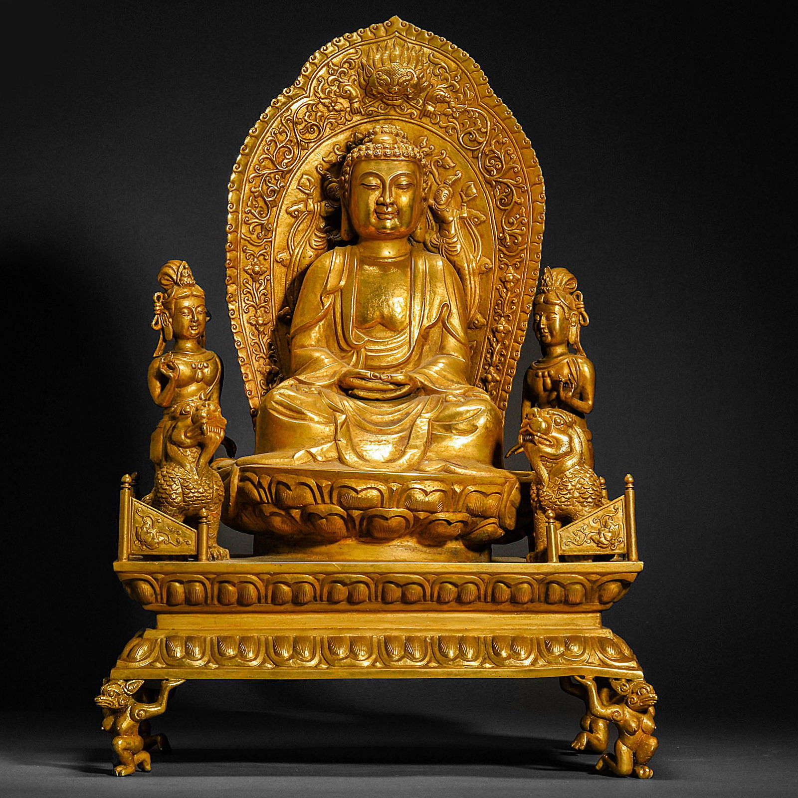 Qing Dynasty,Gilt Buddhist Trinity (1 of 15)
