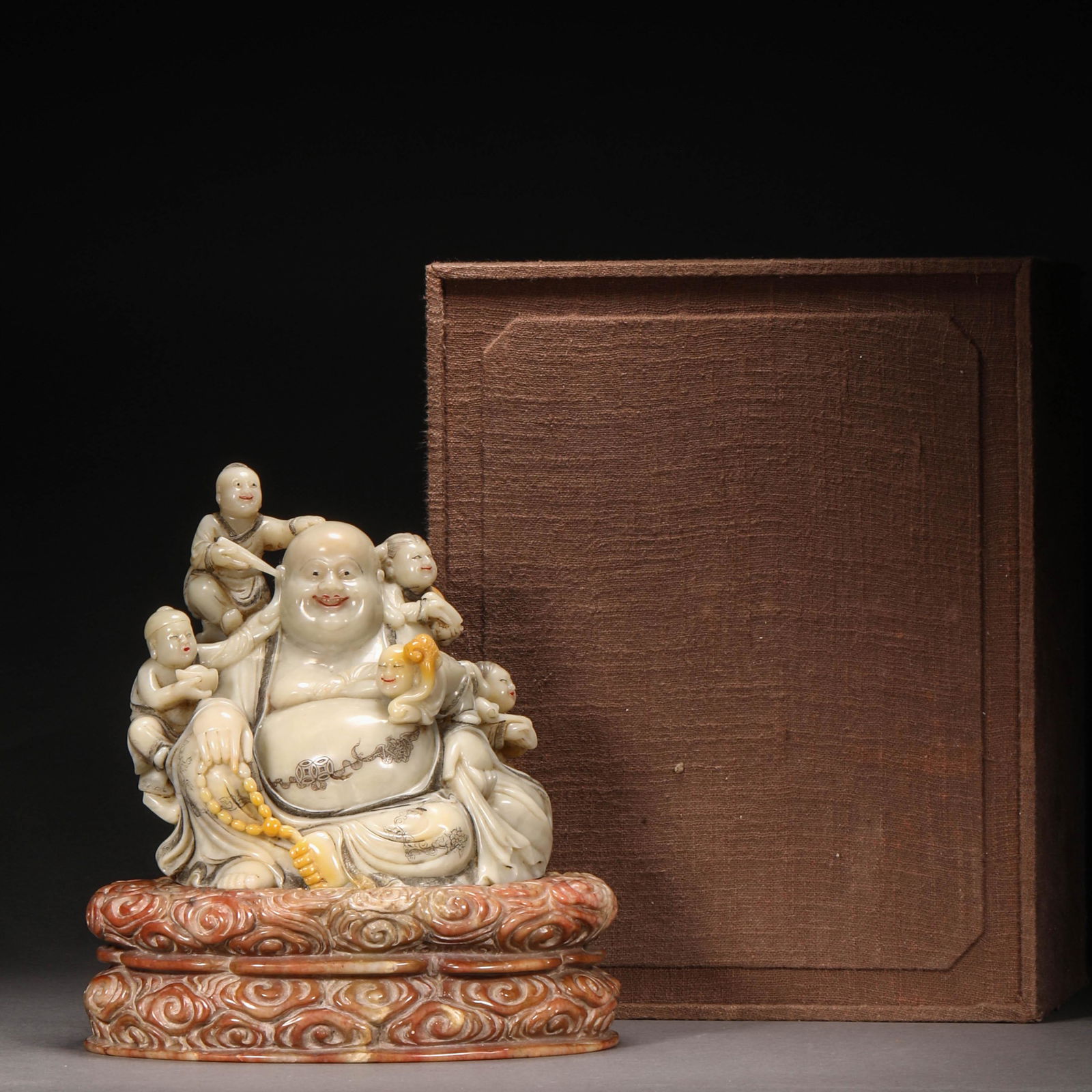 Qing Dynasty,Shoushan Field-Yellow Stone Five Boys Play Maitreya Buddha (1 of 14)