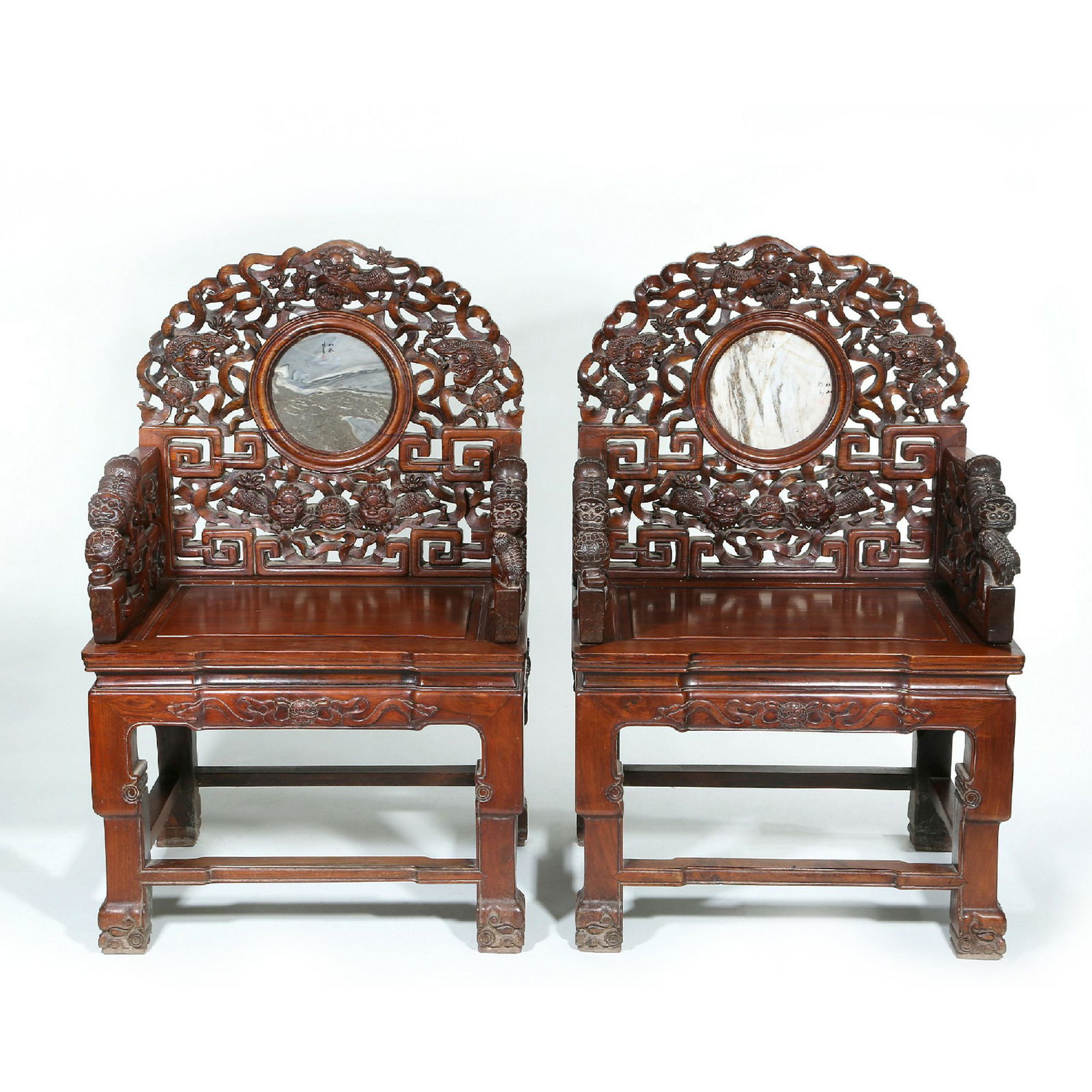 Qing Dynasty, Redwood The Lion Rolls a Hydrangea Ball Taishi Chairs (1 of 13)