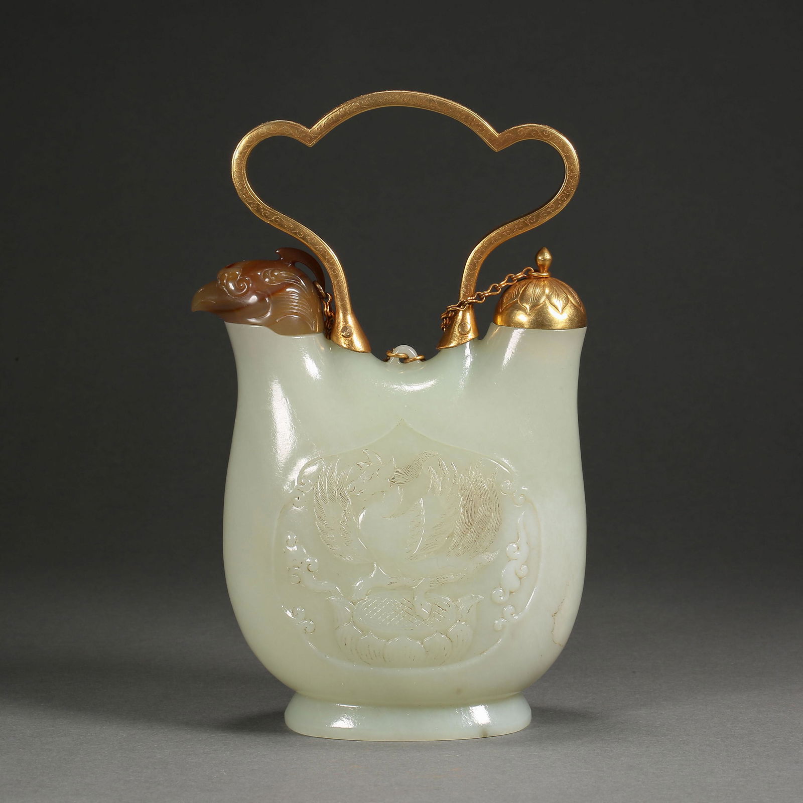 Tang Dynasty of China, Hetian Jade Wrapped Mouth Lifting Beam Pot (1 of 14)