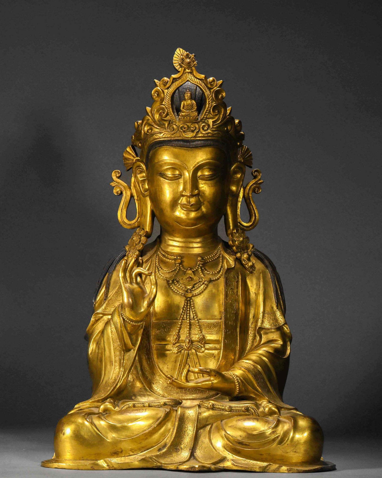 Ming Dynasty,Gilt Golden Crown Buddha Statue (1 of 20)