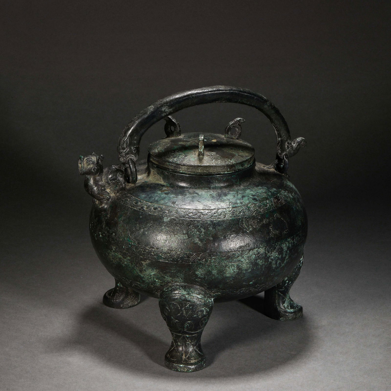 Han Dynasty, Copper Beast Head Lifting Beam Vessel (1 of 15)