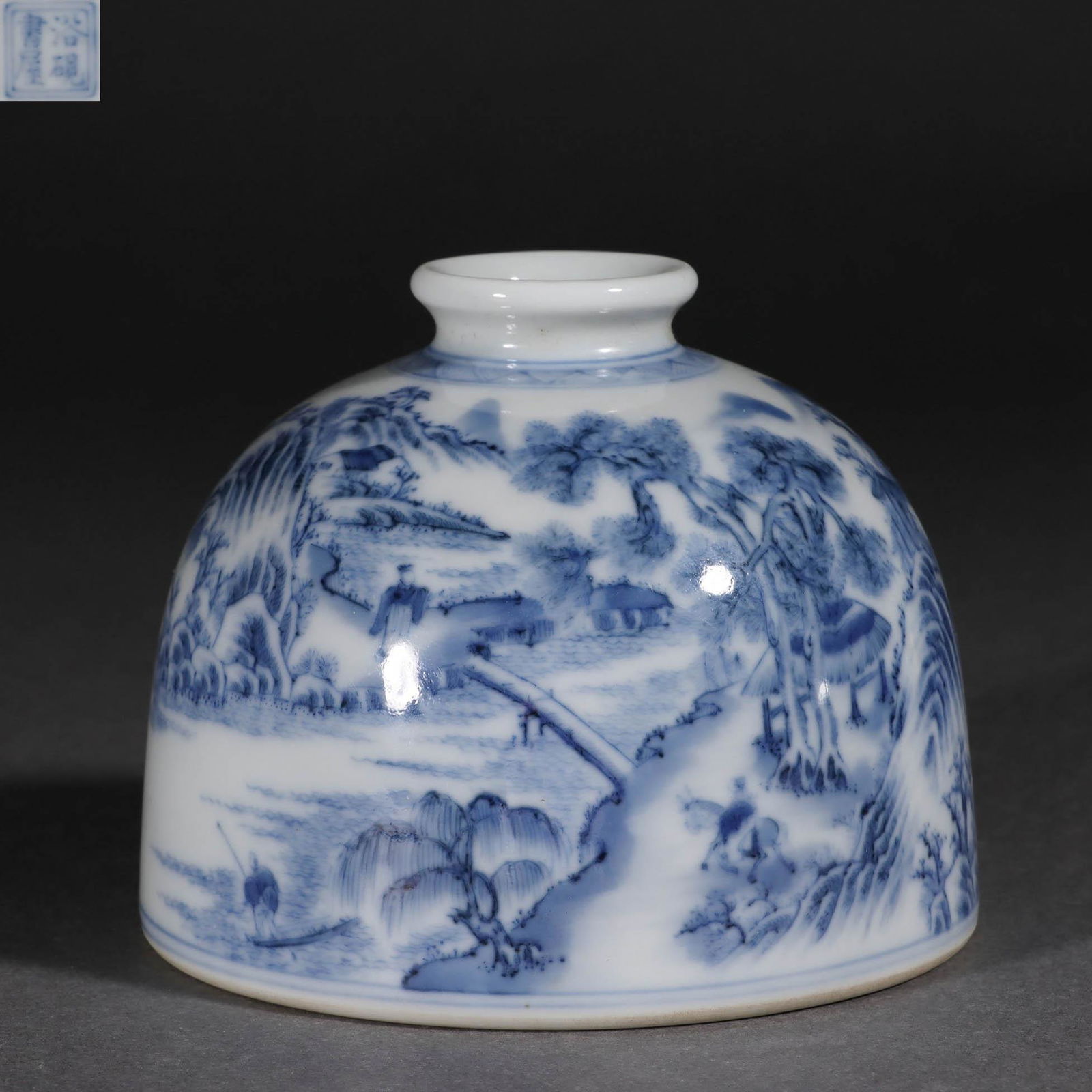 Qing Dynasty of China, Blue and White Landscape Character Taibai Vessel (1 of 9)
