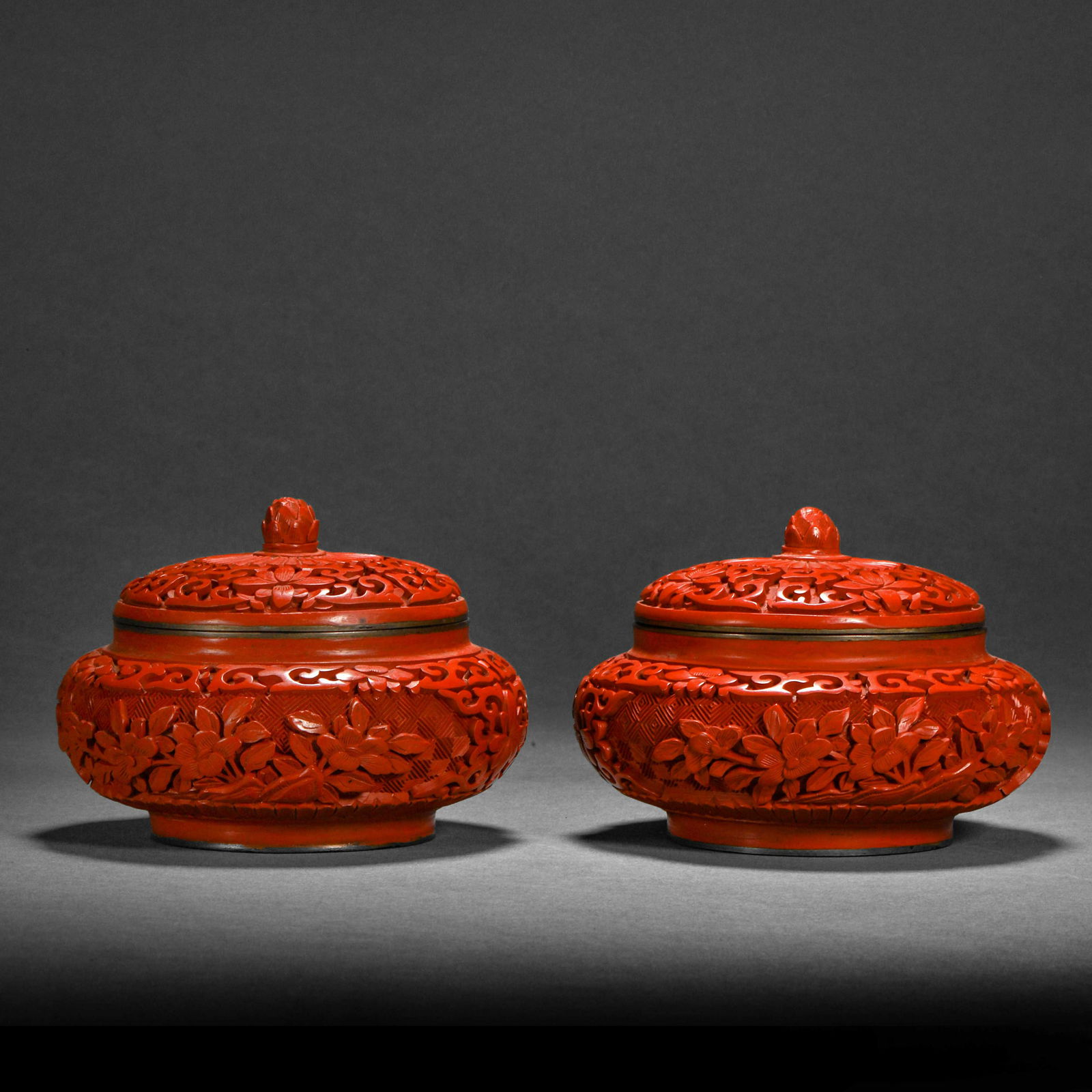 Qing Dynasty,Red Carved Flower Jar (1 of 10)