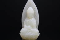 A Very Rare White Jade Figure of Buddah on Lotus Throne, Qing Dynasty(private English collection)