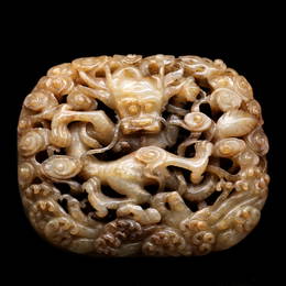 A russet jade dragon plaque, Qing Dynasty (Essex Private collection)