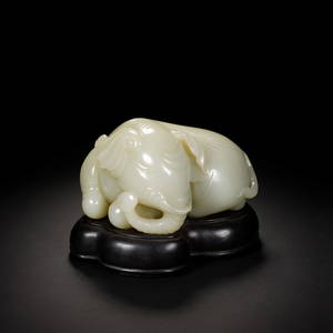 A white jade carving of an elephant, Qing Dynasty (Essex private collector)