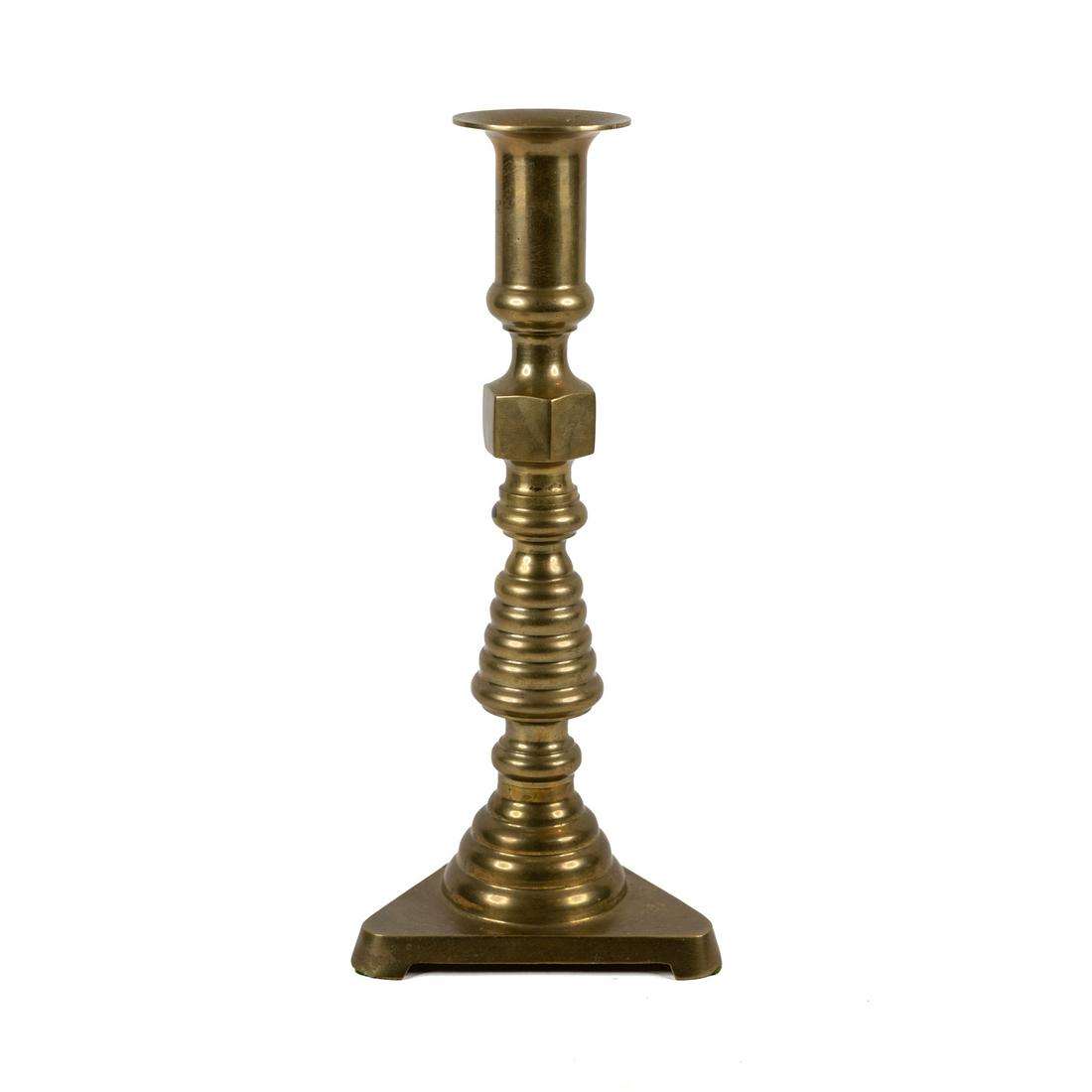 Andrea by Sadak Brass Candlestick: A brass candlestick with original label on underside - 'Andrea by Sadak made in Taiwan'.