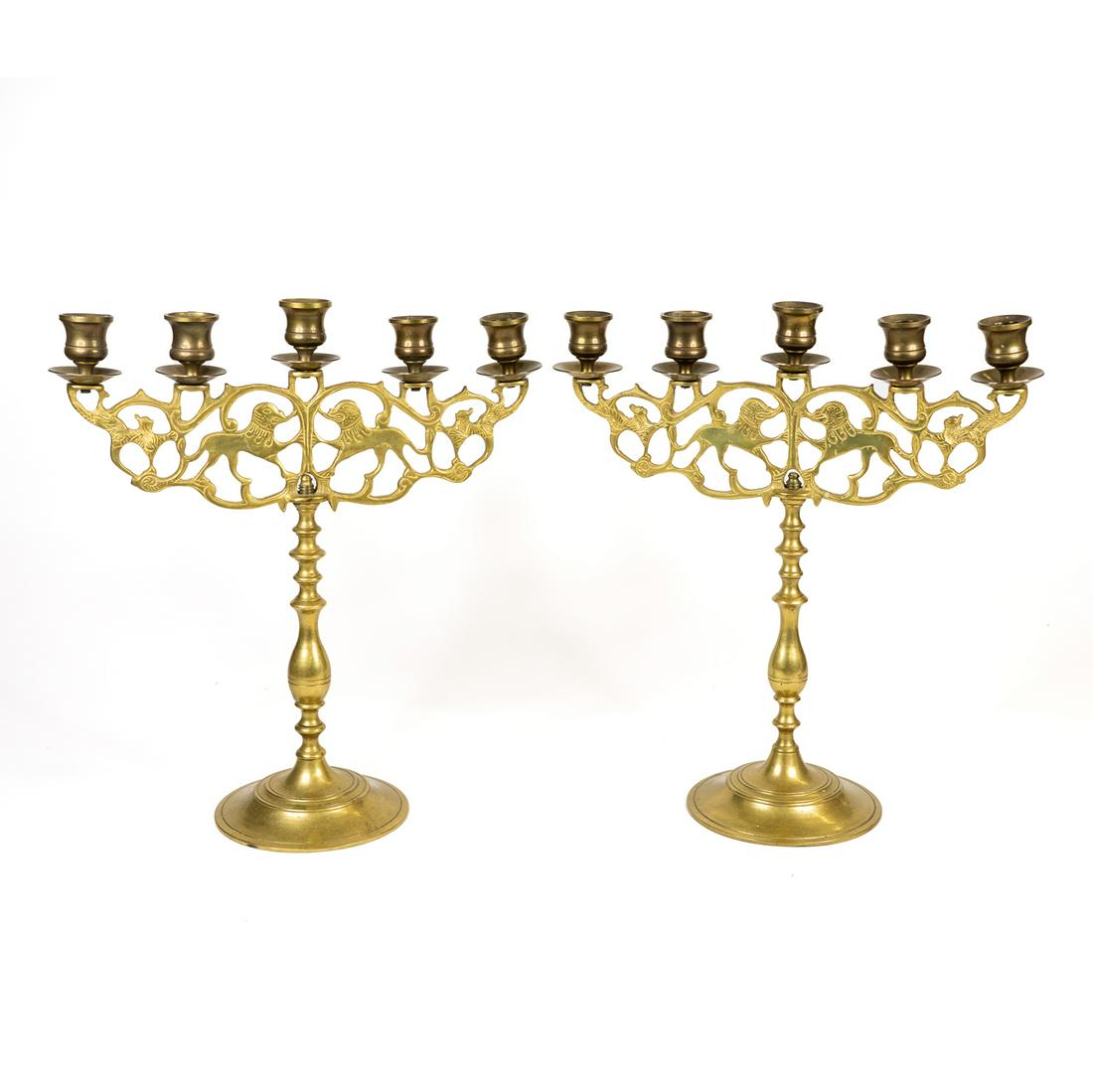 Pair Brass 5-Light Lion Candelabras (1 of 8)