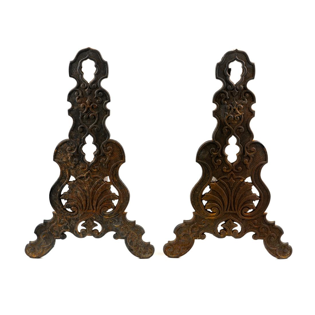 Pair of Cast Iron Rococo Style Andirons (1 of 5)