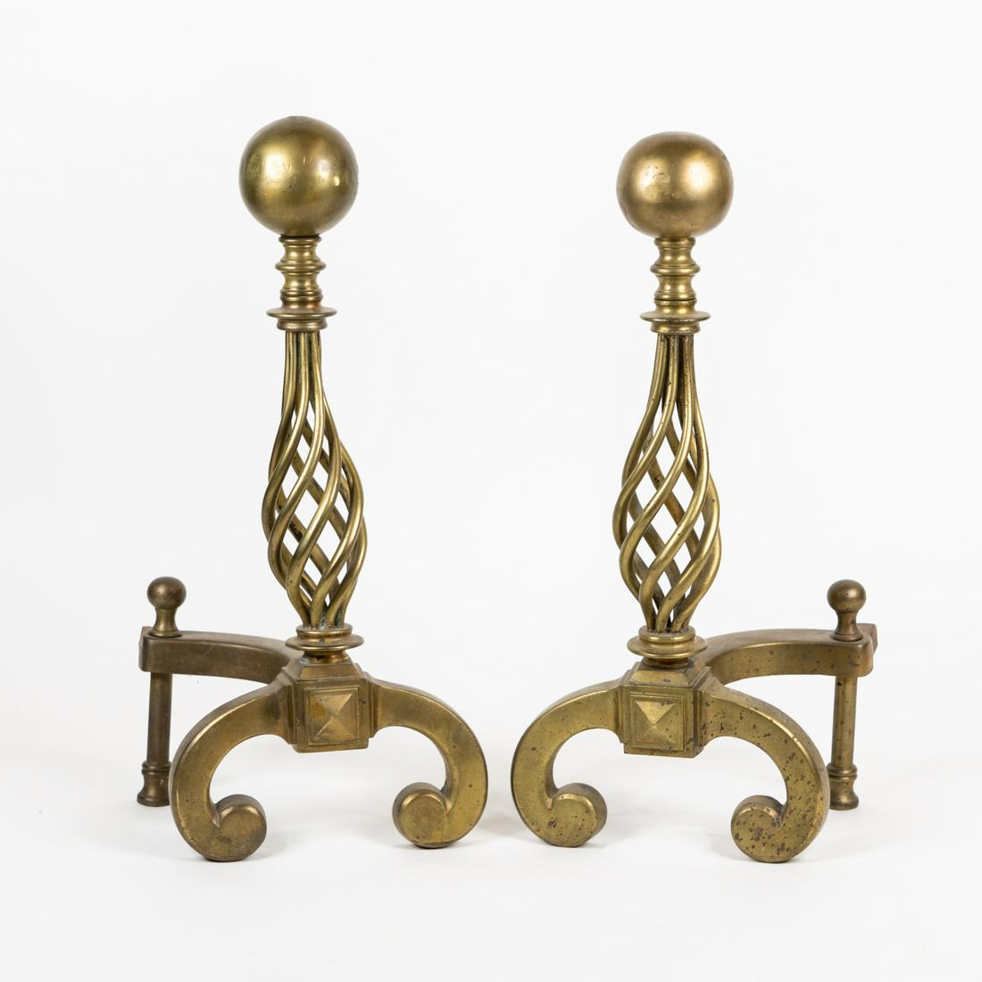 Pair of Brass Spiral Fireplace Andirons (1 of 5)