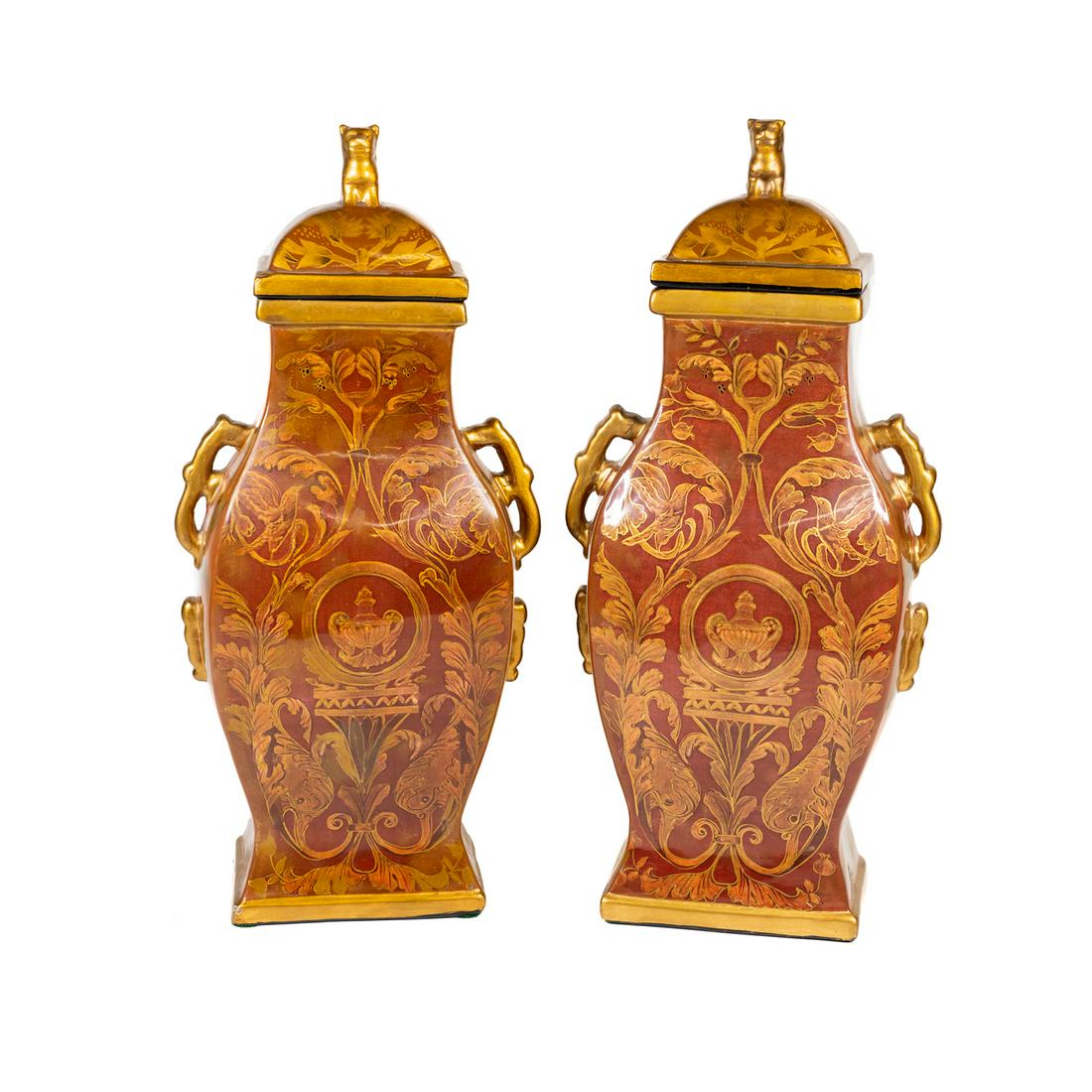 Pair of Ceramic Chinese Style Baluster Lidded Vases (1 of 6)