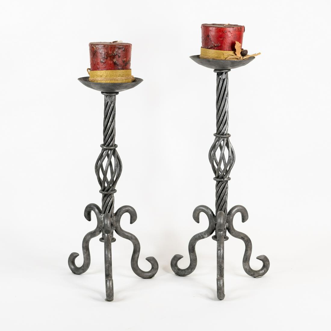 Pair Contemporary Twisted Iron Candlesticks (1 of 3)