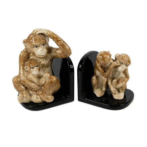 Fitz & Floyd Hand Painted Ceramic Monkey Bookends