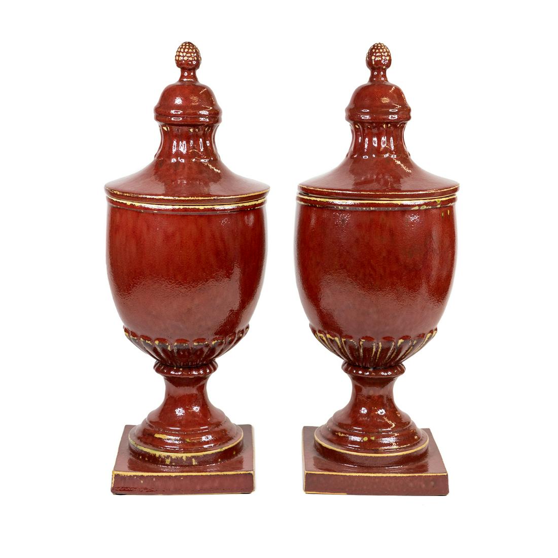 Pair of Glazed Ceramic Urn Form Vases (1 of 6)