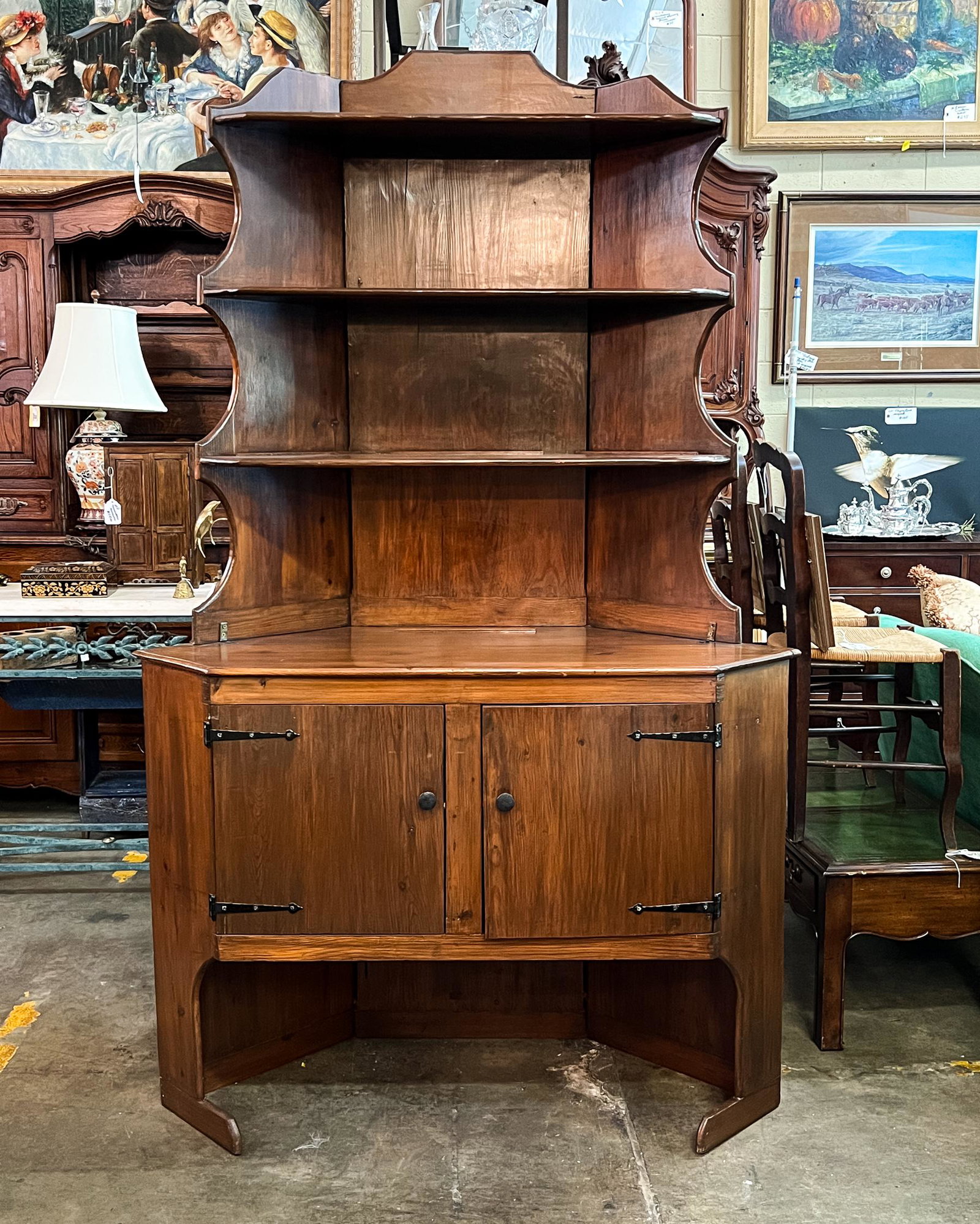 American Pine Open Front Plate Rack Corner Hutch (1 of 9)