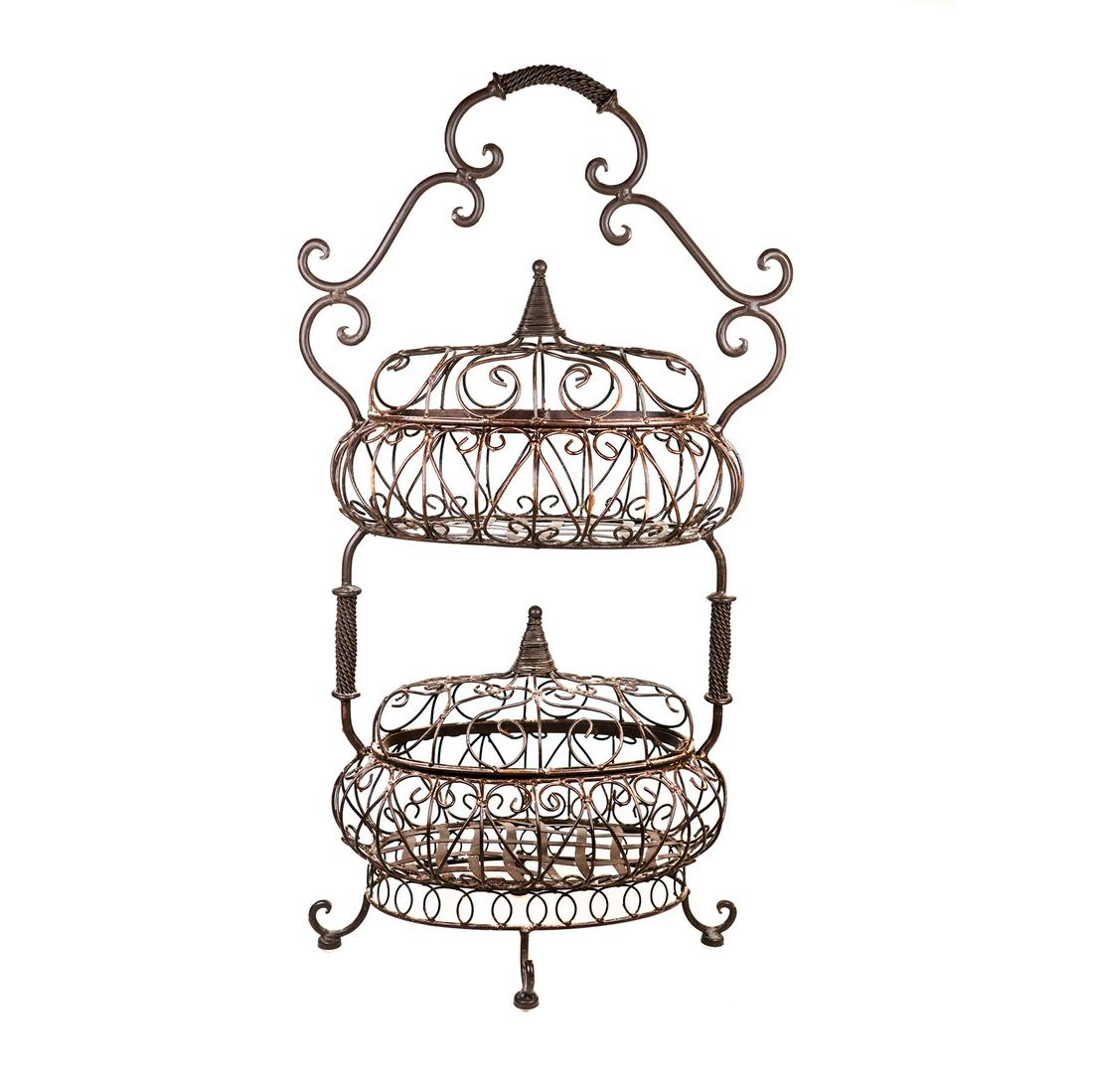 Metal Scrollwork 2 Tiered Basket Planter Stand (1 of 8)