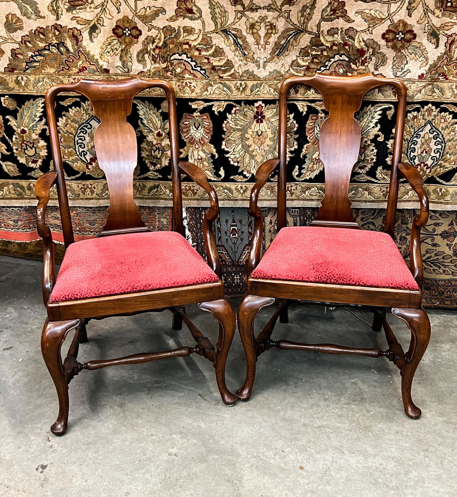 Pair of Antique Queen Anne Style Armchairs (1 of 5)