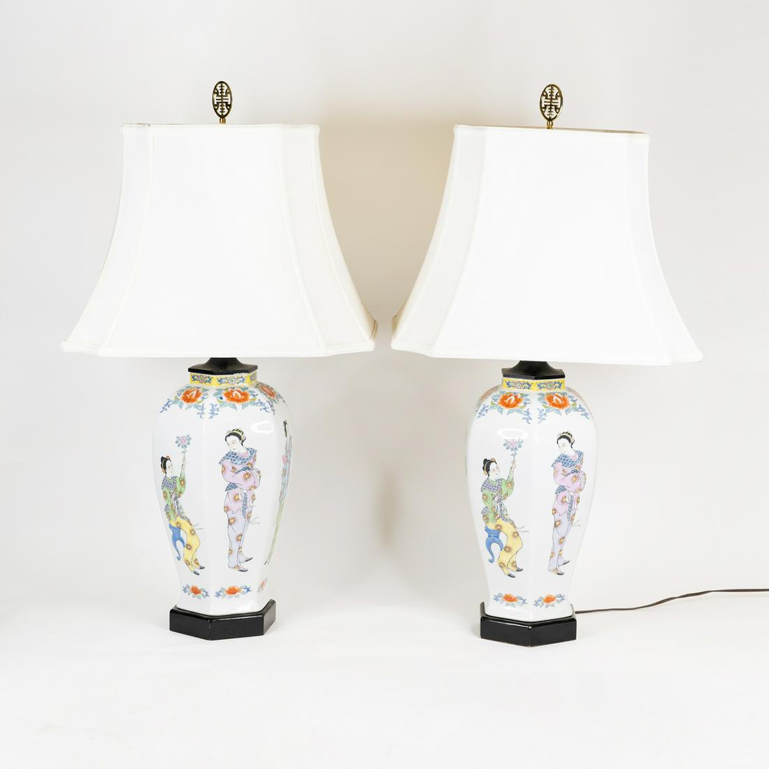 Pair of Painted Chinese Vase Table Lamps (1 of 6)