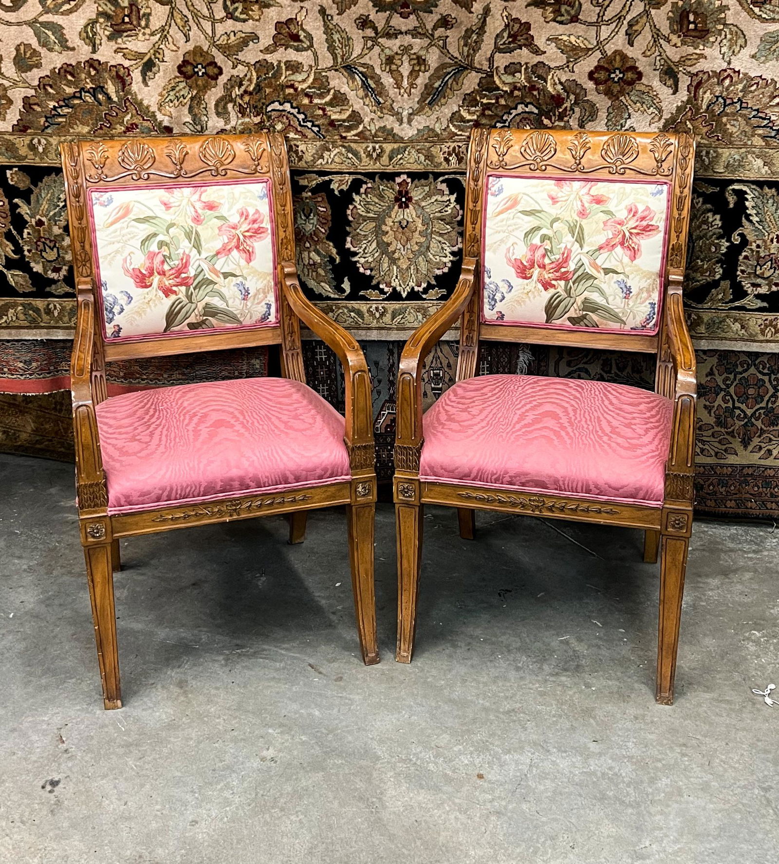 Pair of Carved Floral Uphosltered Armchairs (1 of 6)
