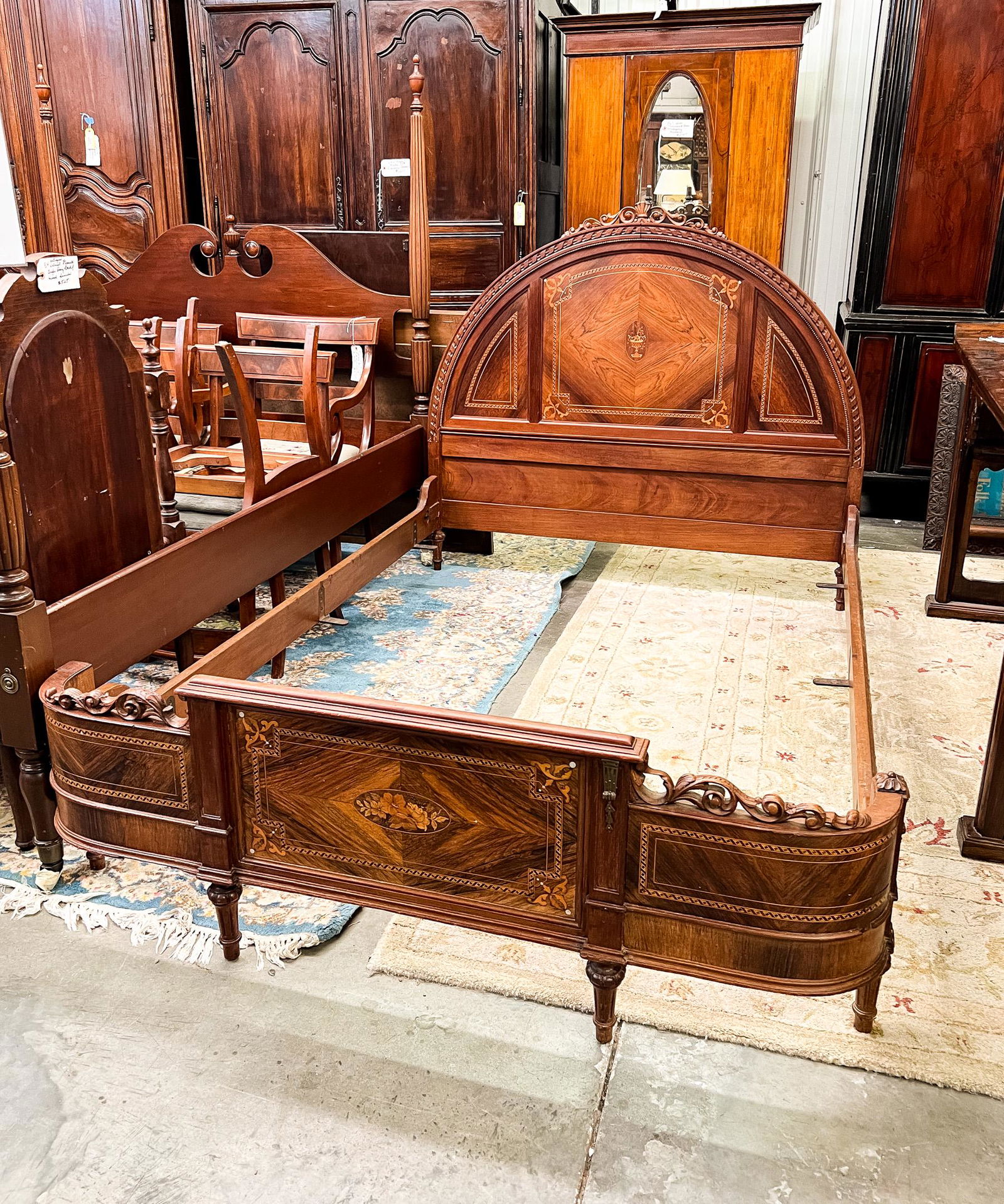 Louis XVI Style Walnut Marquetry Full Bed (1 of 12)