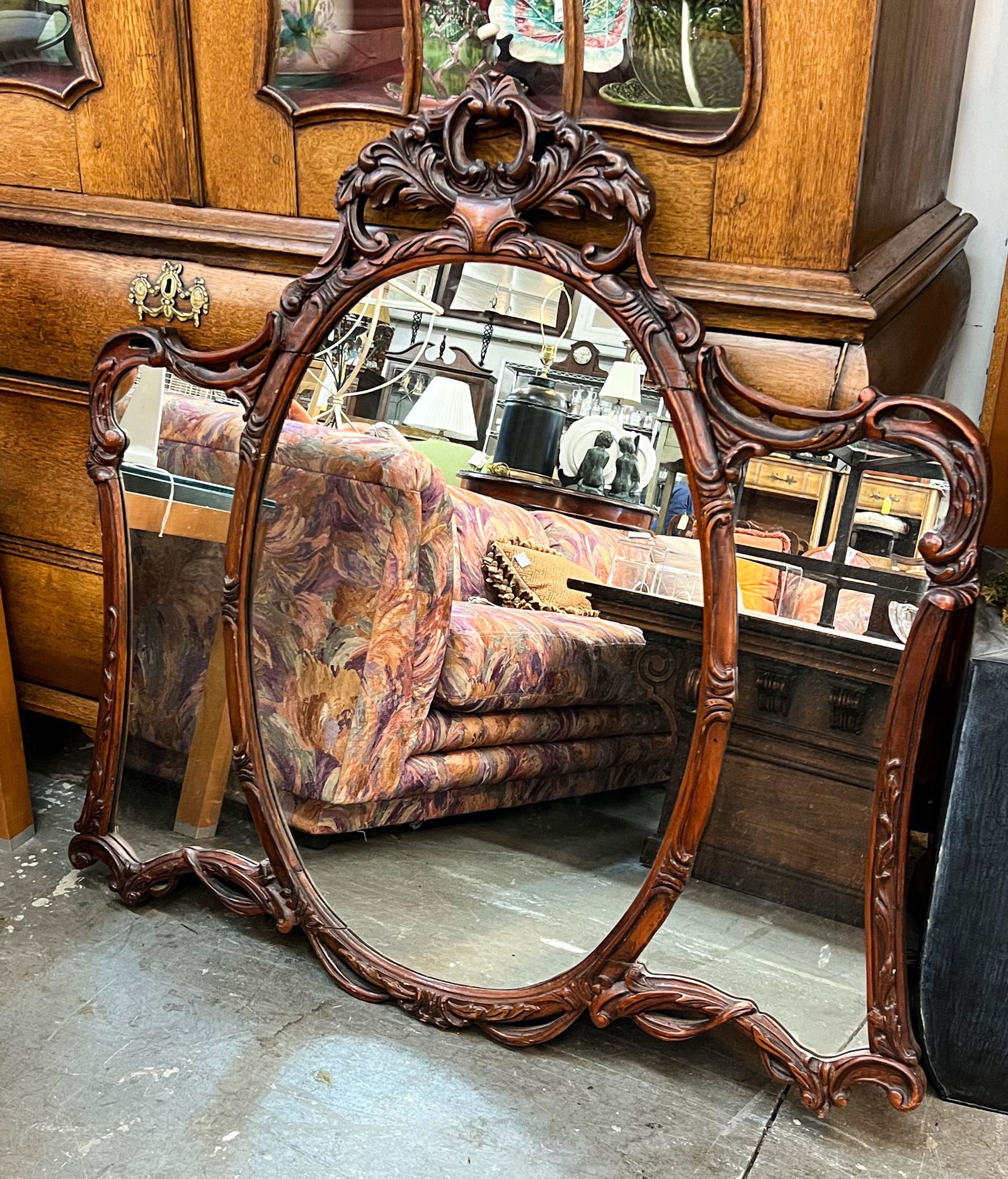 Carved Wood 3 Panel Wall Mirror (1 of 4)