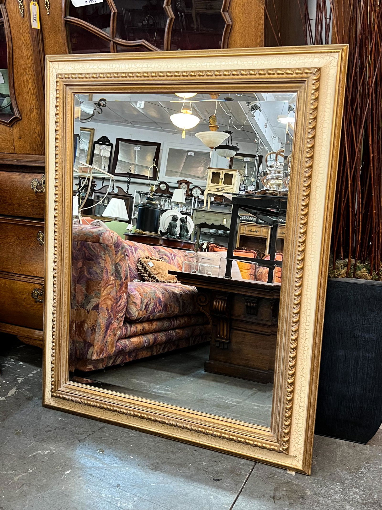 Beveled Wall Mirror with Craquelure Frame (1 of 3)