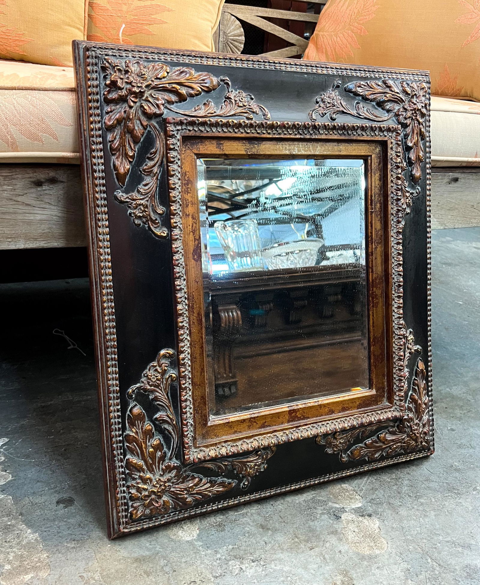 Embossed Floral Beveled Glass Wall Mirror (1 of 5)