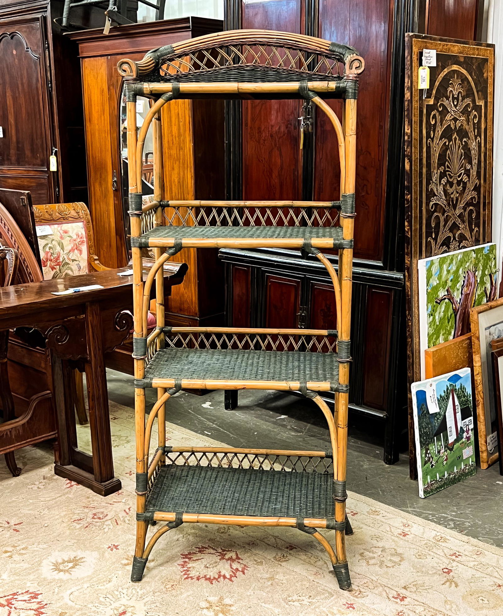 Bamboo and Rattan Wicker Etagere Shelf (1 of 4)