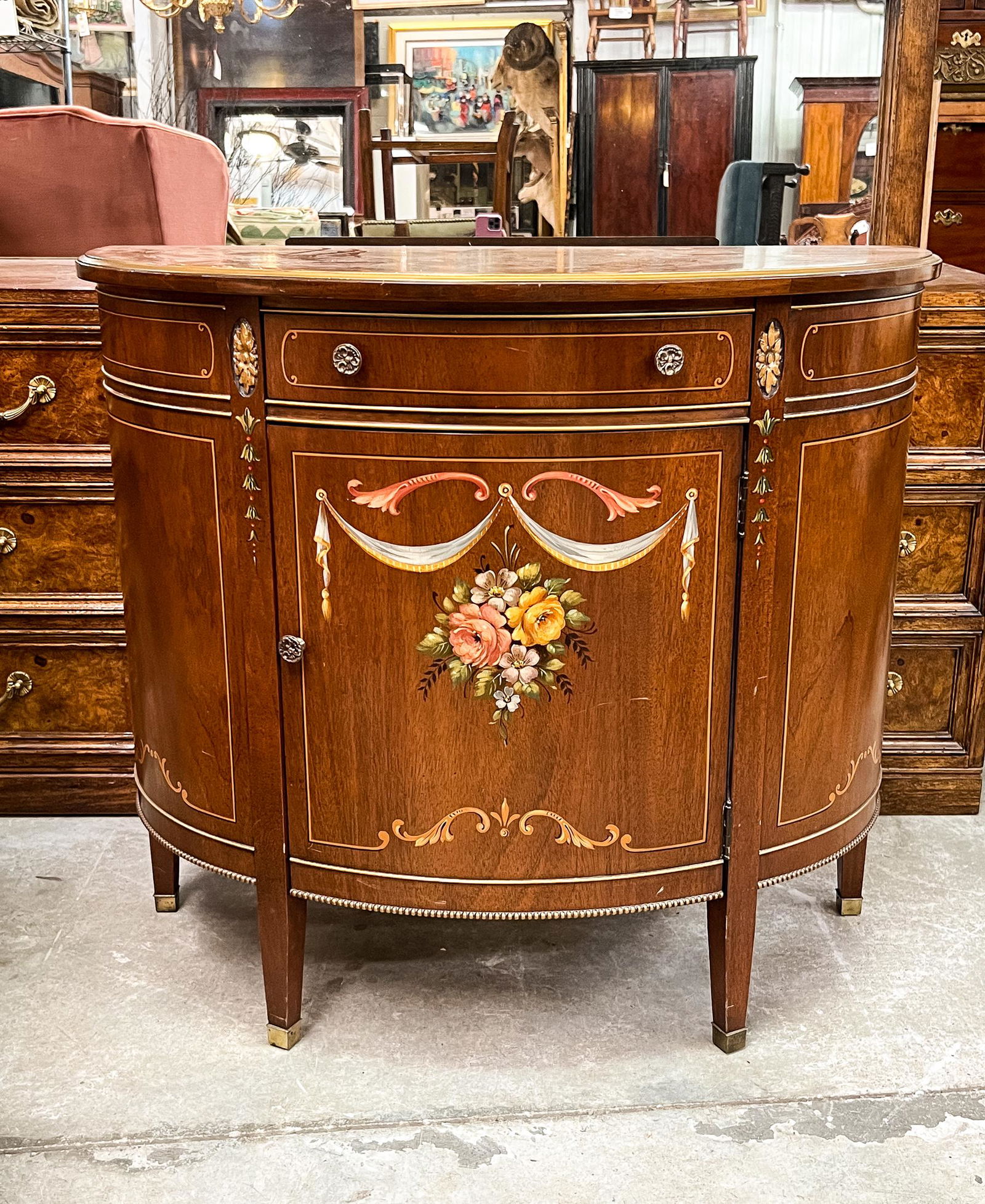 French Style Demilune Cabinet with Floral Motif (1 of 6)
