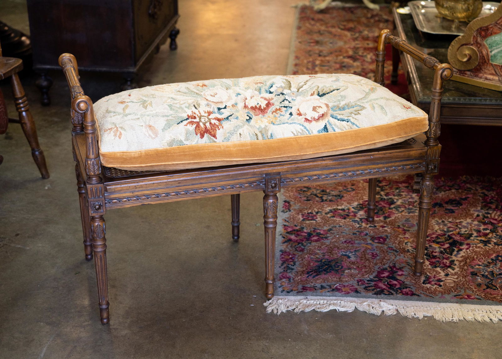 Louis XVI Style Cane Seat and Cushion Window Bench (1 of 8)