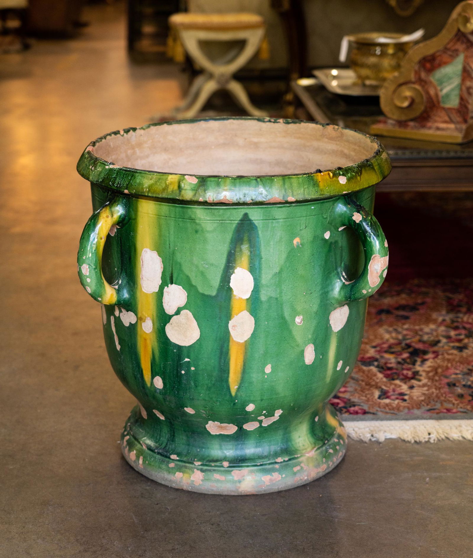 Large French Green Glazed Three Handle Planter (1 of 6)