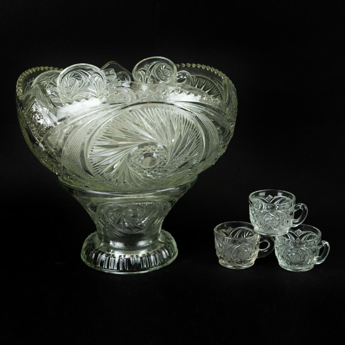Glass Punch Bowl on Stand with 24 Footed Cups (1 of 9)
