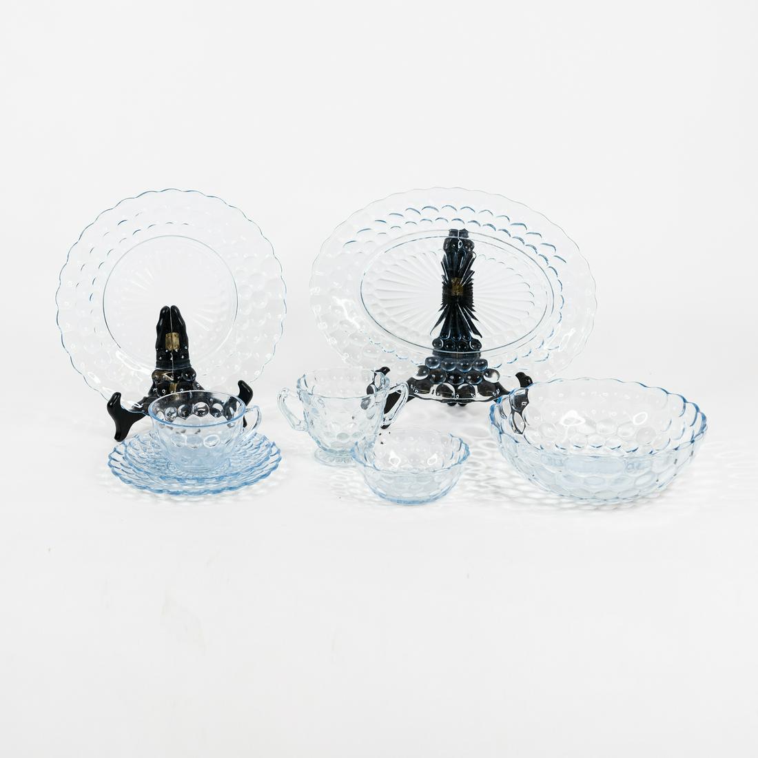 (101) Anchor Hocking Bubble Blue Glass Dinner Set