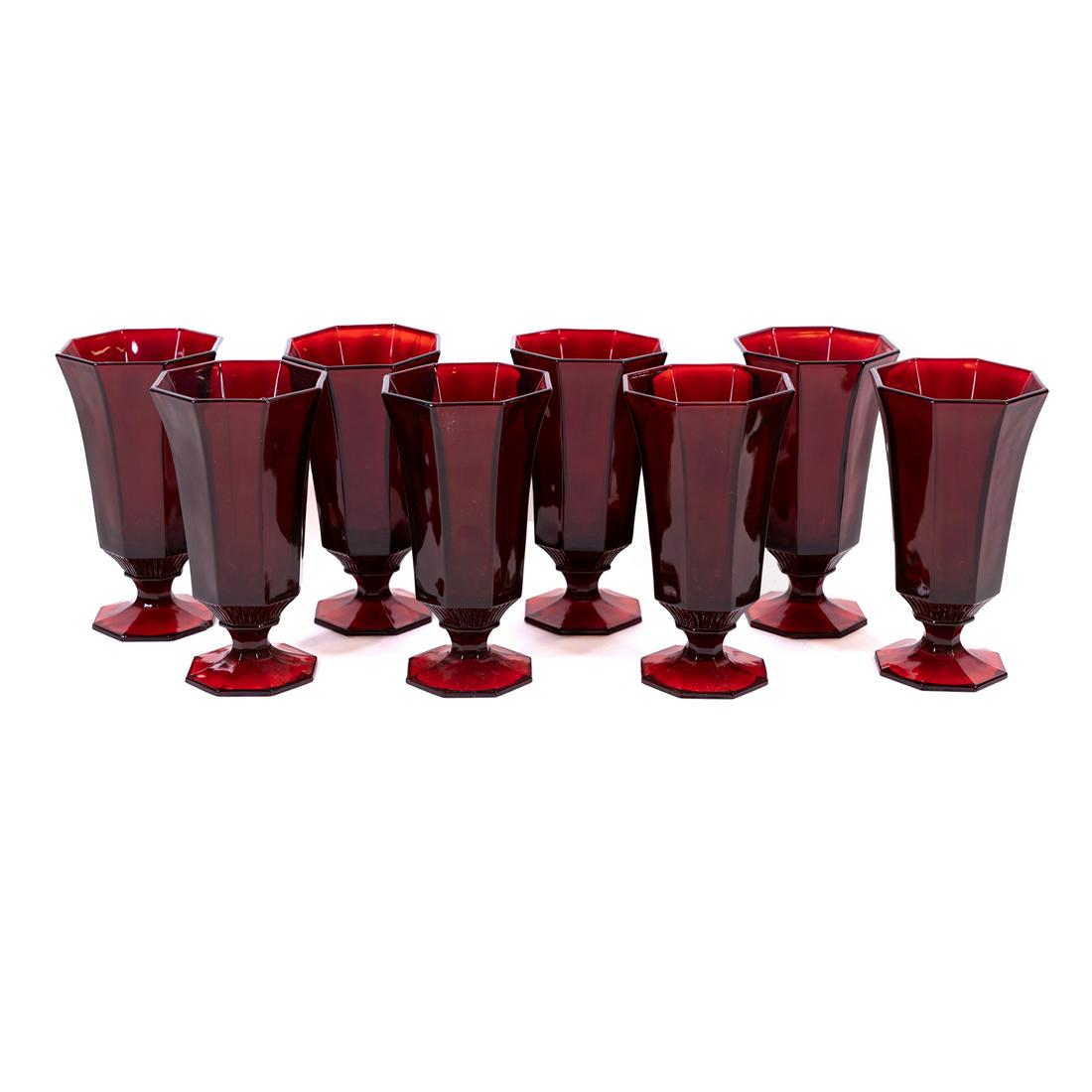 (8) Octagonal Paneled Ruby Iced Tea Glasses (1 of 4)