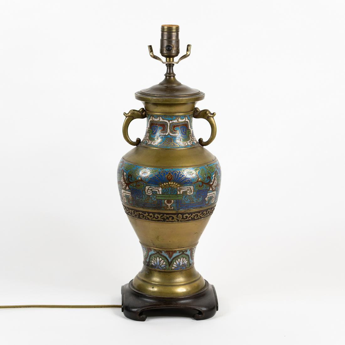 20th Chinese Cloisonne Brass Ming Style Urn Table Lamp (1 of 5)