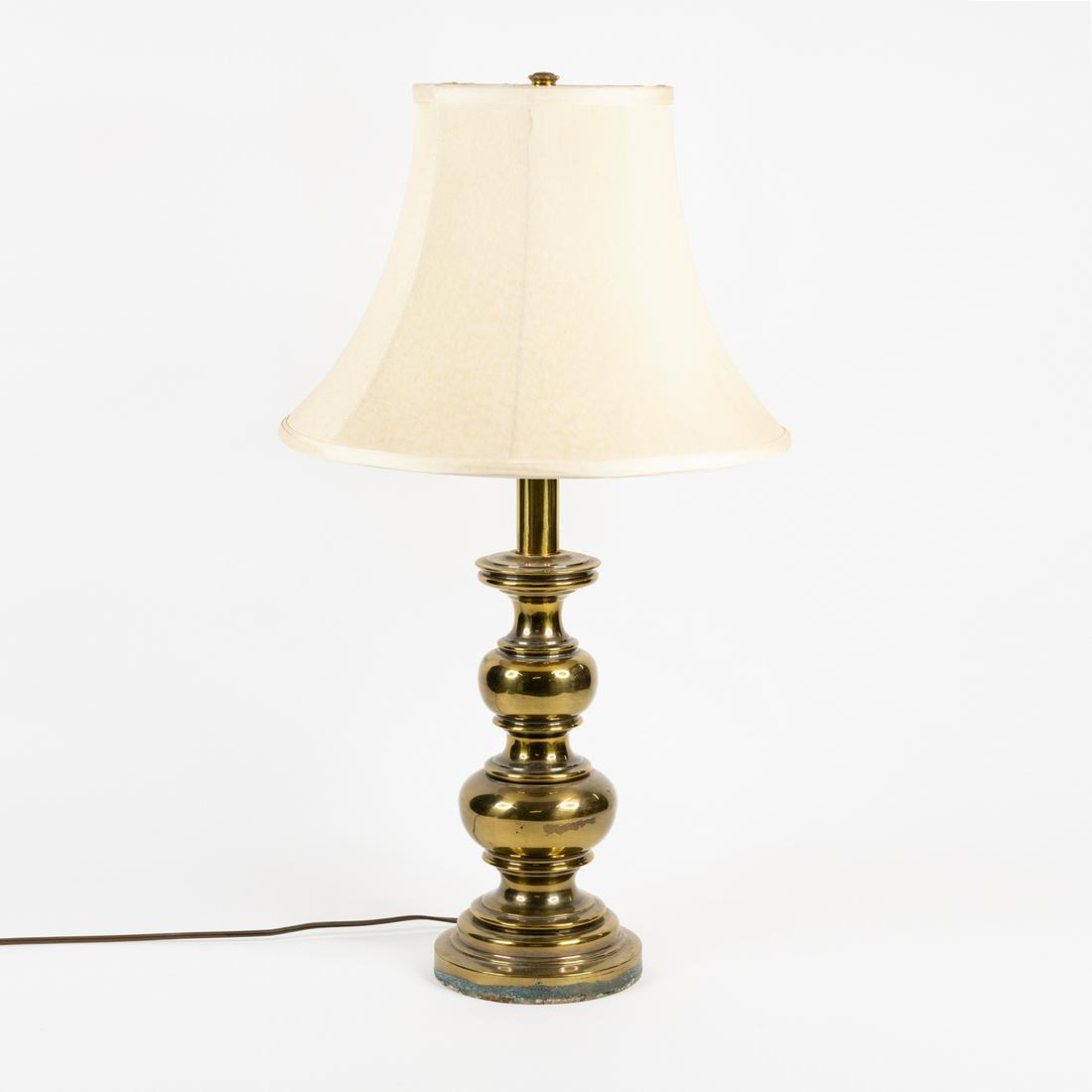 Stiffel Style Turned Brass Table Lamp with Shade (1 of 3)