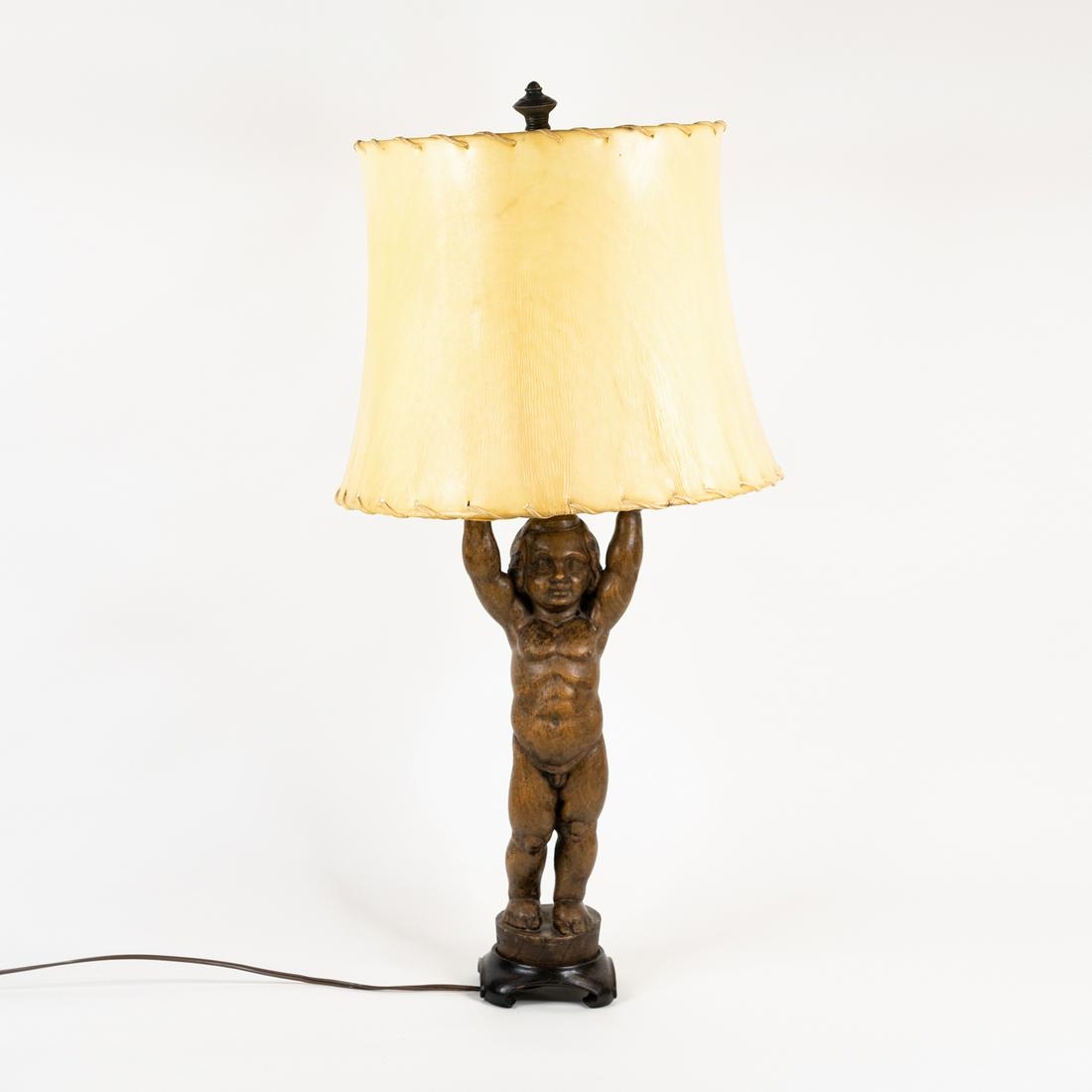 Cherub Figural Table Lamp with Leather Shade (1 of 4)