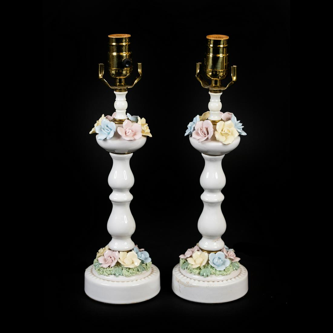 Pair of Floral Ceramic Table Lamps (1 of 7)