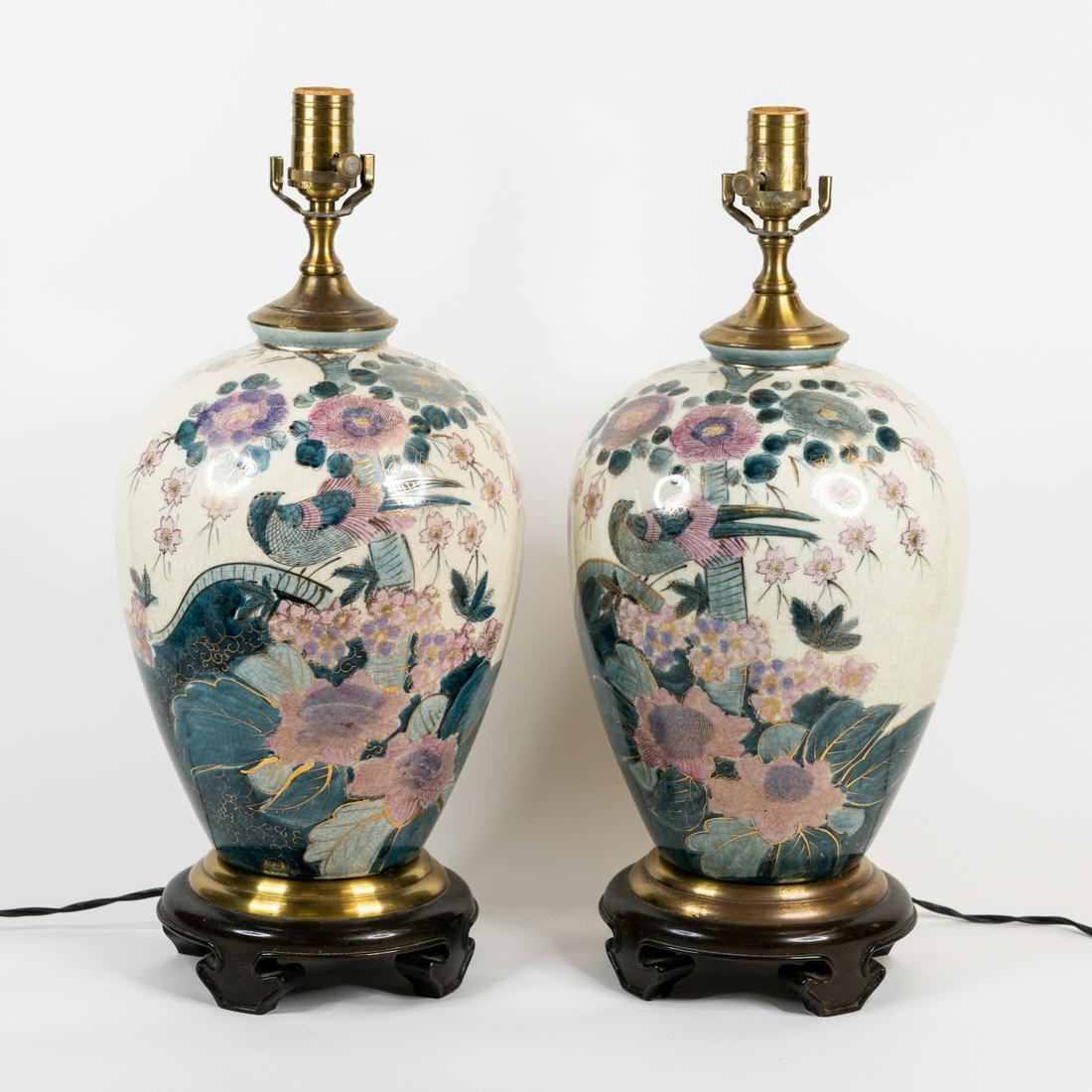 Pair of Ceramic Floral Ginger Jar Table Lamps (1 of 6)