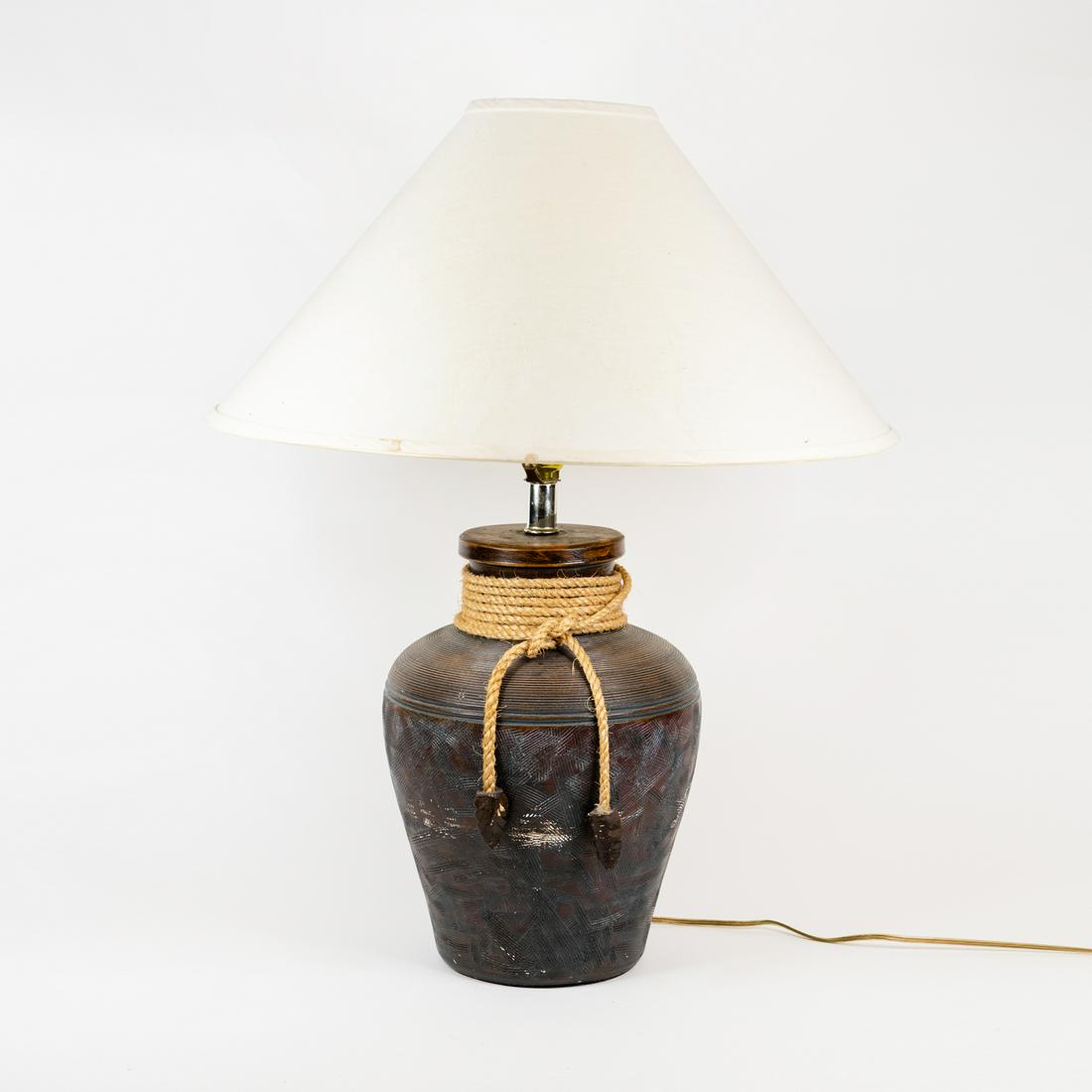 Contemporary Brown Jar Form Plaster Table Lamp (1 of 6)