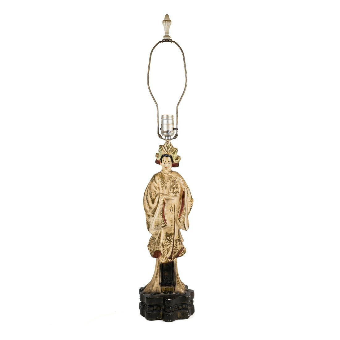 Mid Century Guanyin Chinese Figural Chalkware Table Lamp (1 of 8)