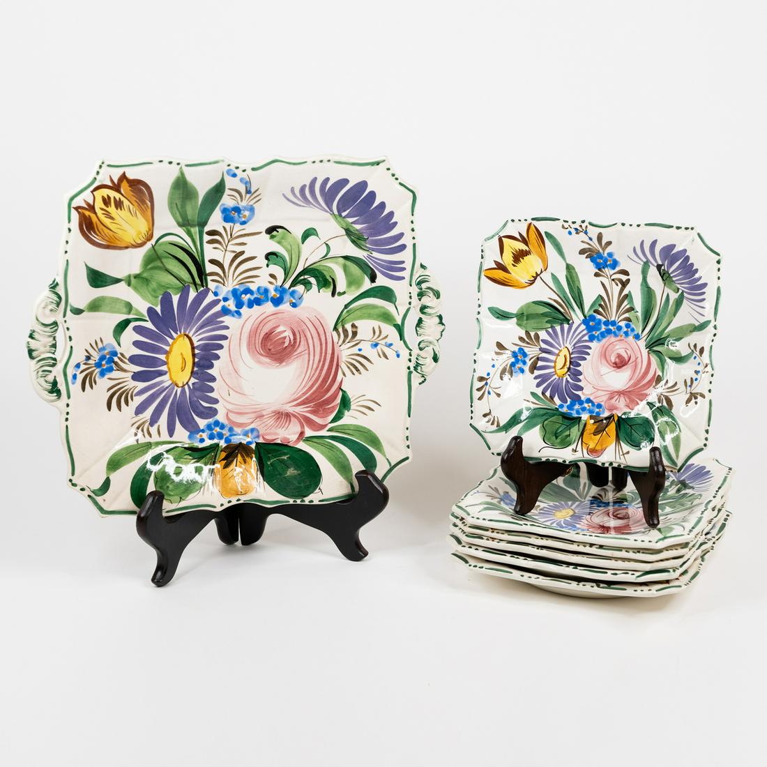Italian Painted Square Serving Platter and Plates (1 of 6)