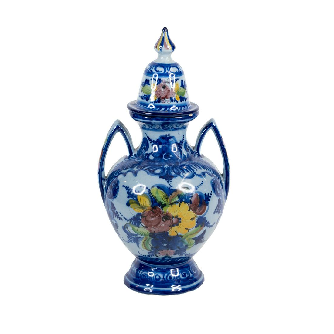Portuguese Signed Cobalt Blue Handpainted Urn (1 of 4)