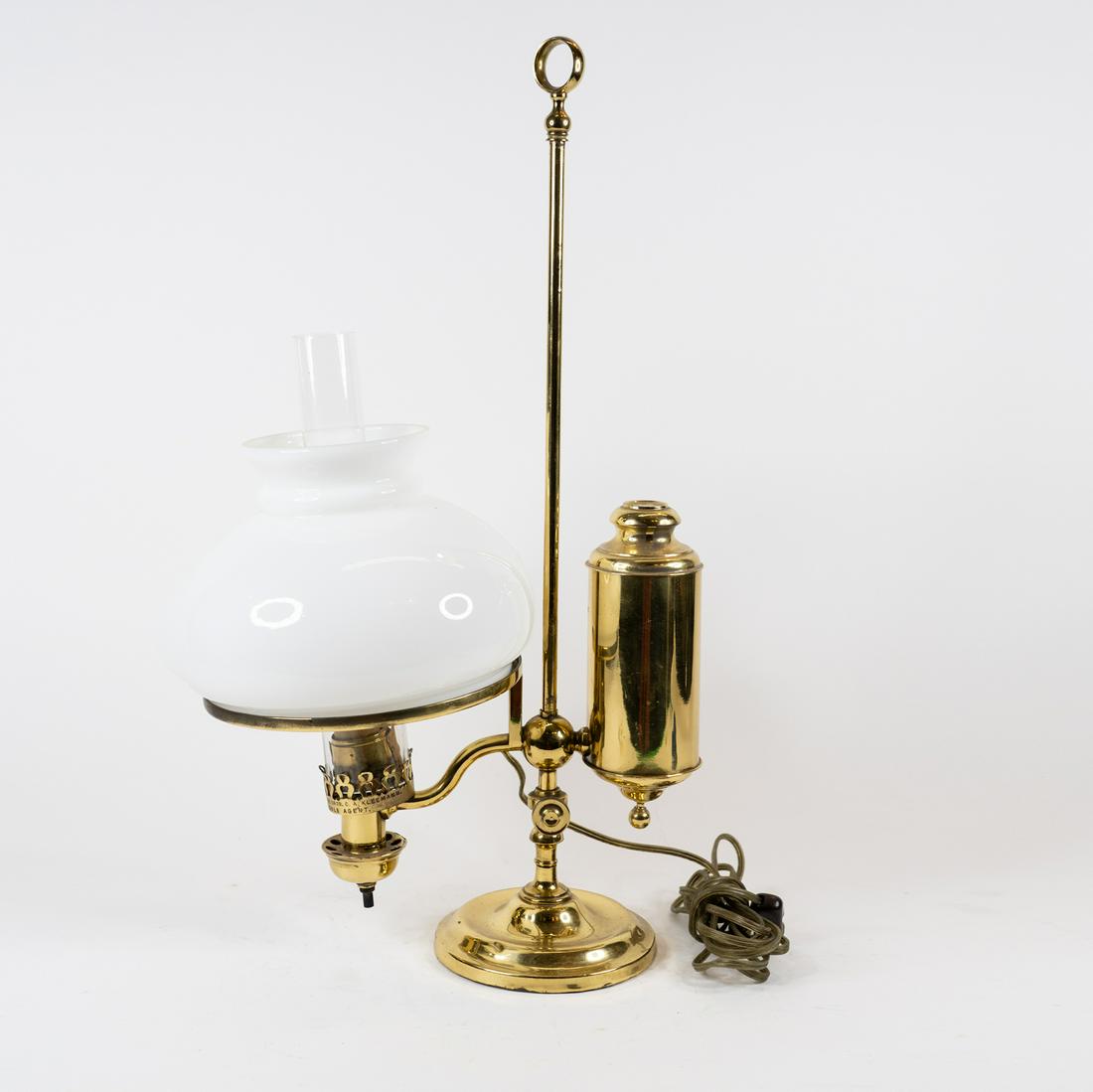 Converted Oil Brass Student Desk Lamp (1 of 7)